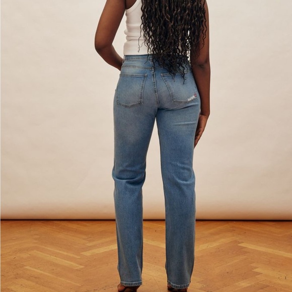 Djerf Avenue Straight Jeans Mid Blue Tall - Size 25 - Picture 11 of 11